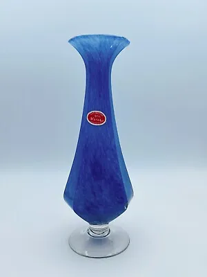 Murano Italian Lavorazione Arte Murano Footed Glass Vase Blue 10  • $28