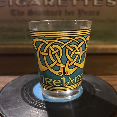 Ireland Shot Glass Celtic Knot Design Green 2oz Barware Irish Whisky NM Vintage • $7.99