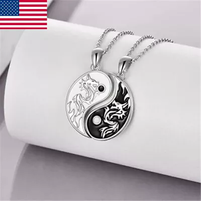 2PCS Yin&Yang Necklace Pendant Dragon Matching Unique Taichi Couple  Necklace • $2.10