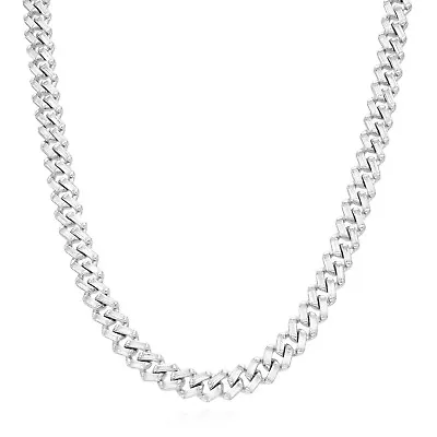 18K White Gold Over Silver 7mm Miami Cuban Baguette Simulated Diamond Necklace • $289.75