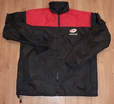 £19.99 • Buy SARACENS RUGBY-NEW Showerproof Full Zip Fleece Lined Jacket BLACK/RED Size LARGE
