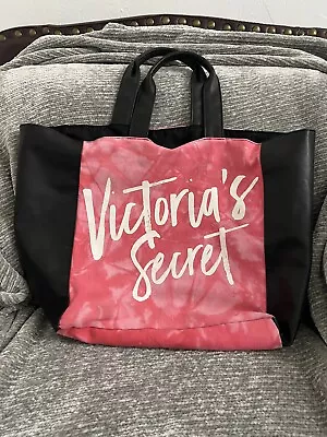 Victoria Secret Getaway Tye Dye Pink Black Faux Leather Beach Summer Tote Bag • $10