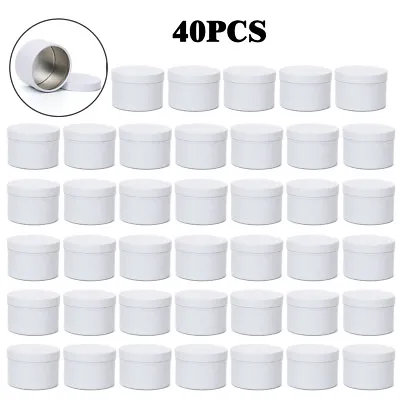 40pcs White Candle Making Tins Metal Empty Storage Organizer Jar With Lids 50ml • £18.99