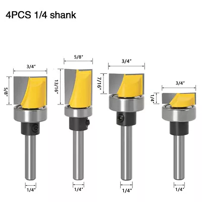 4 Pcs 1/4  Shank Hinge Mortise/Template Router Bit Set 3/4  5/8  Diameter • $25.19