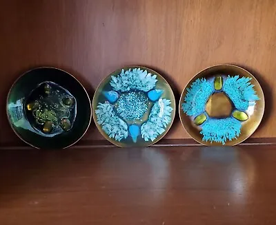 Mid Century Vintage Original Set Of 3 Edward Star Enamel On Copper Plate Bowls • $99