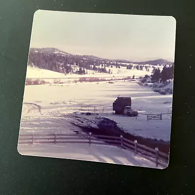 Vintage Snapshot Photo 1970s Montana Winter Farm Ranch Truck With Feed Hay • $3.99