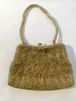 Vintage Elegant Gold Beaded Purse - With Strap And Clasp Opening • $21