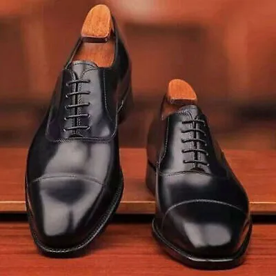 Tailor Made Goodyear Welted Black Leather Toe Cap Lace Up Oxford Stylish Shoes • £179.99