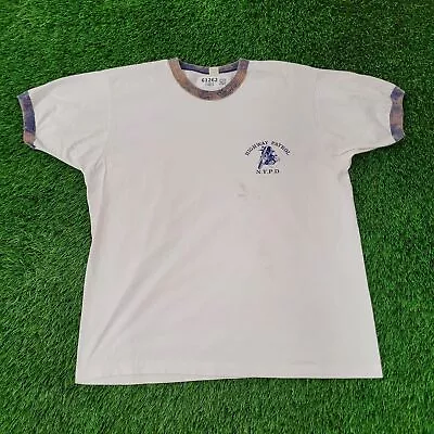 Vintage 80s NYPD Highway Patrol Ringer Shirt XL-Short 24x27 (2XL) Single-Stitch • $84.33