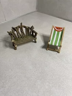 Miniature Dollhouse Furniture Stick Bench Beach Chair Set Of 2 • $12.11