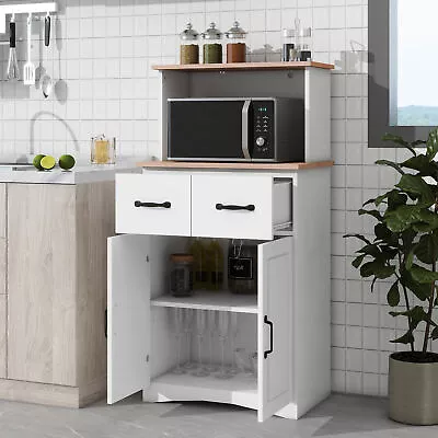 Kitchen Pantry Storage Cabinet W/ Microwave Stand Shelf Storage Drawer Sideboard • $154.69