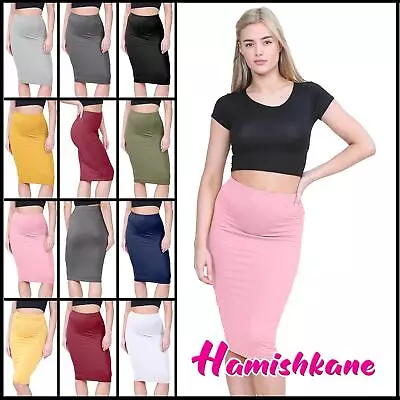 New Womens Ladies Plain Jersey Tube Midi Midaxi Pencil Summer Long Maxi Skirt • £6.93