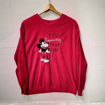 Disney Mickey Mouse Womens L Red Velour Pullover Sweatshirt Crew Neck • $10