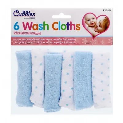 6pk Soft Baby Wash Cloths Towel Flannel Machine Wash 0 Months + Blue Boy • £3.49