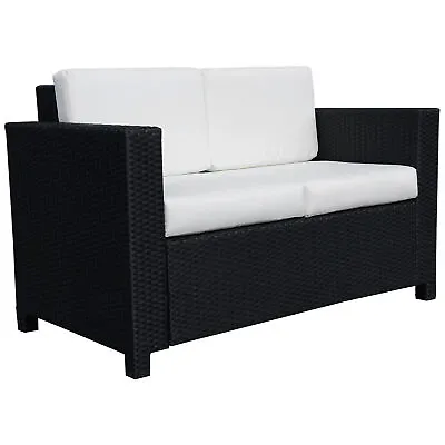 Outsunny Rattan Wicker 2-seat Sofa Loveseat Padded Garden Furniture Black • £146.99