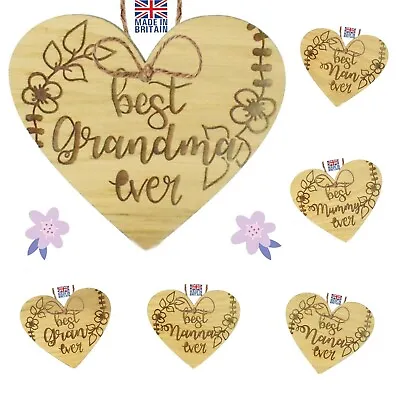 £4.79 • Buy Best Mum Nanny Grandma Nana Nanna Nan Mothers Day Oak Wooden Heart Plaque Gift