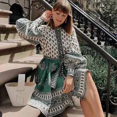 Zimmermann Amari Emerald Buttoned Paisley Mini Dress - Size 1 / AU 10 / US 6 • $465