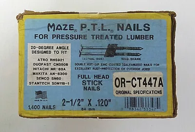 MAZE P.T.L. Nails OR-CT447A For Treated Lumber 2-1/2  X .120  20 Deg Zinc Coated • $54.95