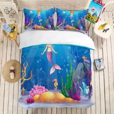 Colorful Mermaid Quilt Duvet Cover Set Home Textiles Bedspread Queen Kids • $54.99