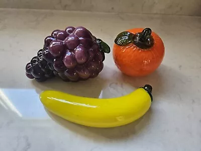 Lot Of 3x Vintage Murano Style Glass Fruit-grapes/orange/banana • $40