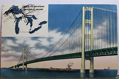 Michigan MI Mackinac Bridge Straits Postcard Old Vintage Card View Standard Post • $0.50