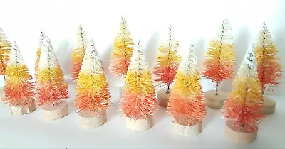 Lot Of 12 Mini CANDY CORN HALLOWEEN Miniature Sisal Bottle Brush Trees Decor • $16.95