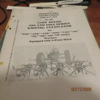 Instructions John Deere 890 890a Series Kniking Cultivator • $8