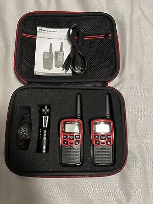 NEW Midland EX37 Walkie Talkie Set W Extras In Case Whistle Compass Rechargeable • $30