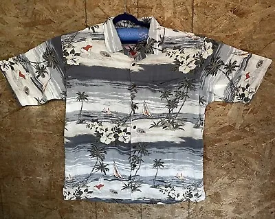 Palm Island Clothing  Hawaiian Style XL Shirt Cotton/Rayon Gray And White Beach • $18