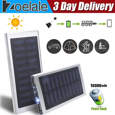 $23.89 • Buy Portable 10000MAH Solar Panel 2 USB LED External Battery Power Bank Pack Charger