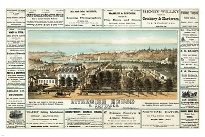 $9.99 • Buy Vintage 1878 RIVERSIDE HOUSE & COTTAGE Ad Poster Santa Cruz CALIFORNIA 20x30