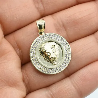 1 1/4  CZ Bordered Lion Medallion Pendant Real 10K Yellow Gold  • $307.99