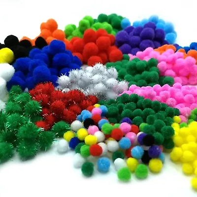 £3.95 • Buy Craft Pom Poms Plain/Glitter Size 8mm To 25mm 14 Colours Many Pack Sizes