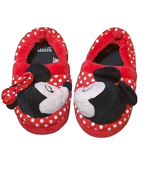 MINNIE MOUSE Little Girls Size 9 - 10 Slippers House Shoes ~ Plush Minnie Head • $14.06