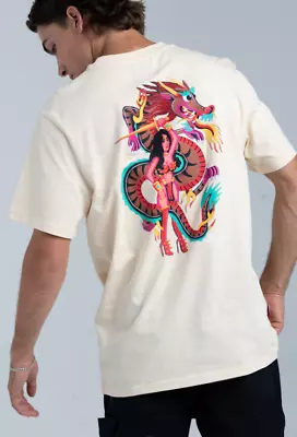 100% Mambo Surf De Luxe Dragon T-shirt - Oatmeal Medium • $19.57