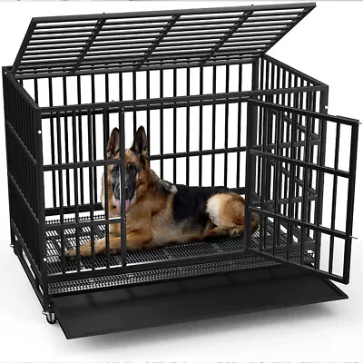 Jumbo Anti-Bite Metal Dog Cage Heavy Pet Crate Playpen Kennel Wheels With Tray • $459.96