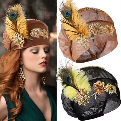 Art Deco 1920s Flapper Hat Turban Hat With Crystal Fascinators Derby Feather Hat • $15.70