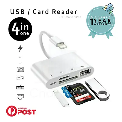 $17.99 • Buy 4 In 1 OTG Camera Card Reader To USB Adapter SD TF For IPhone IPad IPod Touch