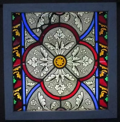 Victorian English Leaded Stained Glass Window Handpainted Floral 22 3/4 X 23 1/4 • $650