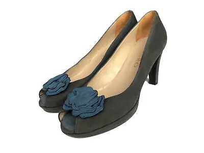 £30.97 • Buy MASCARO Grey Nubuck Leather Blue Bow Peep Toes Heel Platform Shoes Size 40