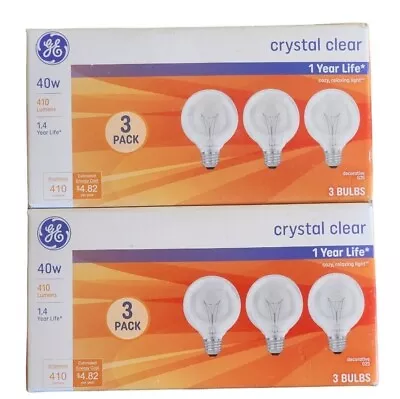 6-Bulbs GE 40 Watt Crystal Clear G25 Globe Bulbs W/Medium Base Vanity Globe Lot • $7.95