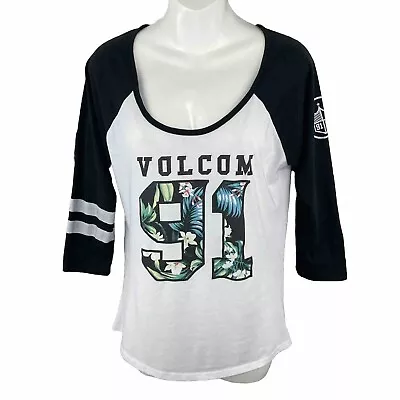  Volcom ‘91 Raglan 3/4 Sleeve Tee T Shirt / Women’s (M) White Cotton Blend  • $13.99