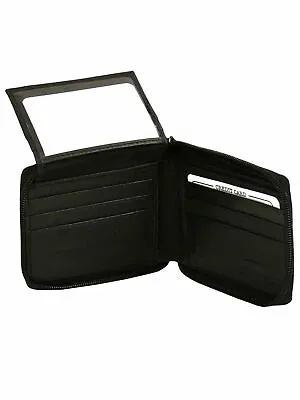 Black Leather Mens Zippered Bifold Wallet • $13.99
