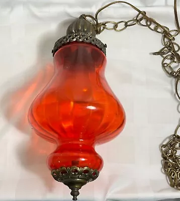 Vintage Mid Century Red Glass Swag Lamp W/Chain • $189