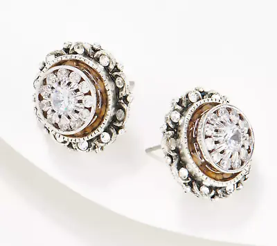 Mustard Seed Crystals Round Embellished Stud Elegant Earrings SilverTone • $51.39