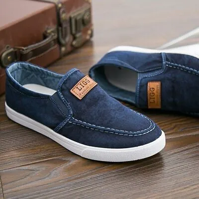 Zapatos De Lona Vaqueros Casuales Para Hombre Zapatillas Conducción Vulcanizados • $33.99