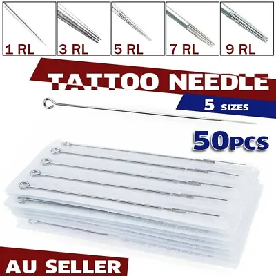 50PCS Disposable Tattoo Needles Round Liner 1RL 3RL 5RL 7RL 9RL Needles AU STOCK • $12.58