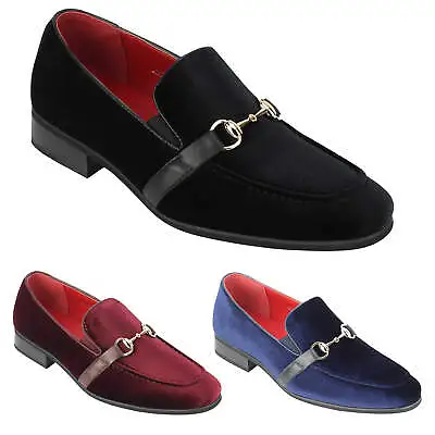 Men’s Vintage Velvet Leather Horsebit Buckle Loafers Smart Italian Style Shoes • £34.99