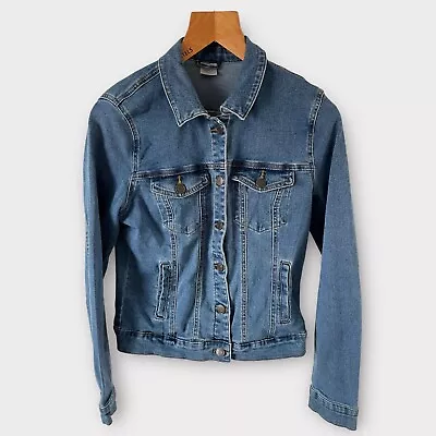 Vero Moda Denim Jacket L Fit Uk 8 34” Blue Jean Hot Soya Button Stretch Casual • $4.96