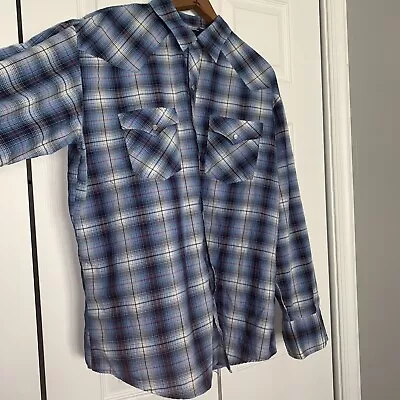 Men’s Vintage XL Open Trails Western Pearl Snap Pocketed Plaid Rockabilly Shirt • $15